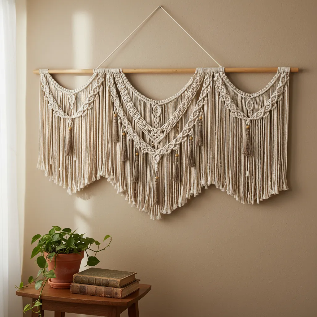 Tapiz-Apapacho-Macramé-Con-Borlas-Hecho-A-Mano-Grande