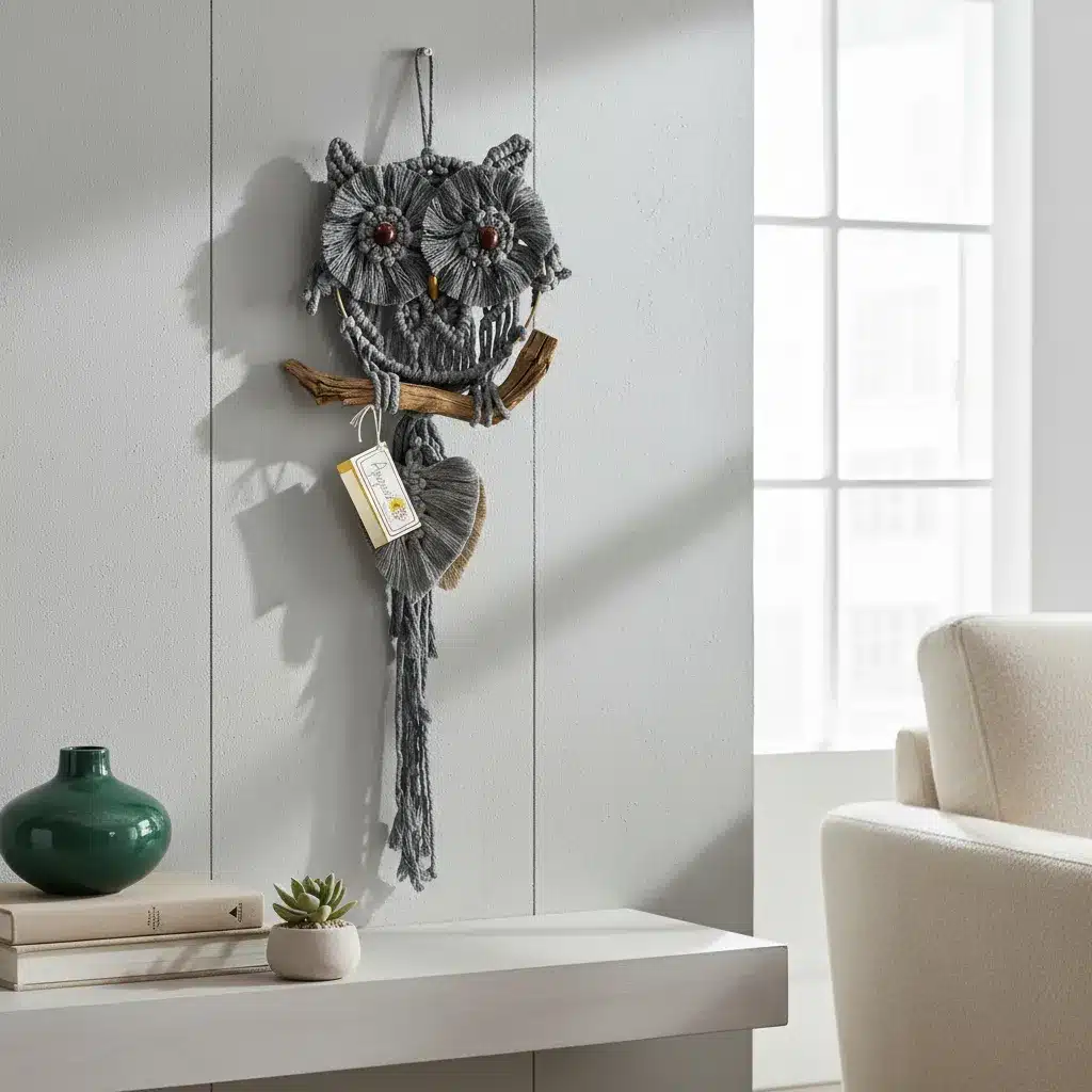 Figura Tejida Decorativa Macrame En Forma De Buho - Imagen 2