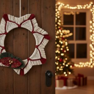 Corona Navideña Blanco y Rojo 47 cm